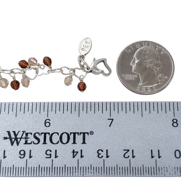 Estate Sterling Silver 925 Brown Crystal Dangle Bracelet 7" - Picture 6 of 8